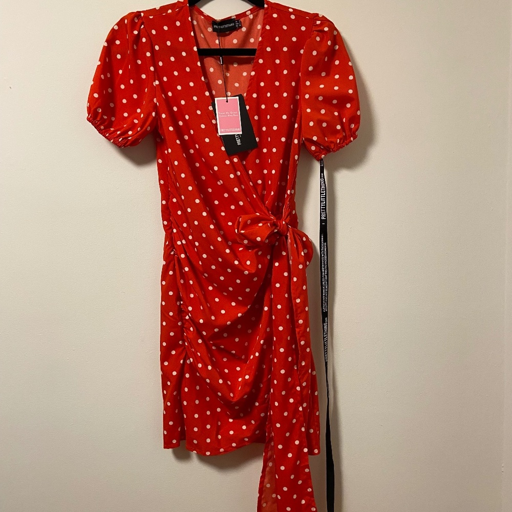 Red and white polka dot dress